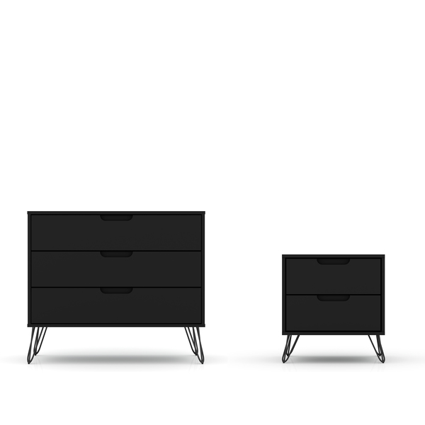 Manhattan Comfort Rockefeller Dresser and Nightstand Set, Black 104GMC2